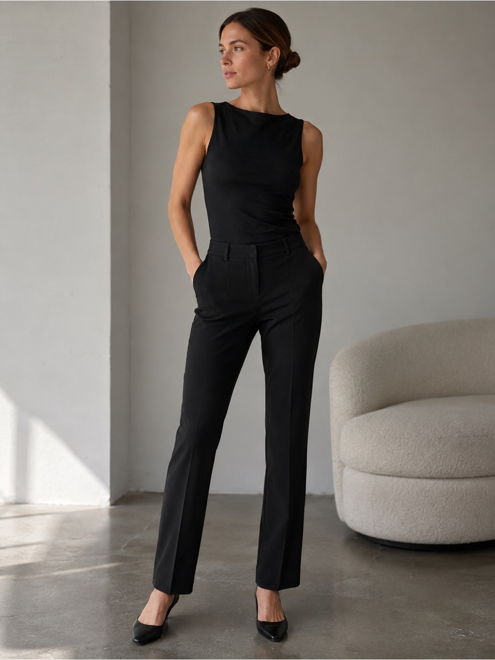 OOBĒ slimming straight leg black dress pants